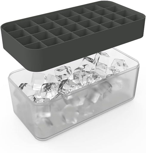 W&P Ice Box Silicone Ice Cube Tray with Lid, Holds 96 Cubes, Space-Saving Stackable Design, Dishwasher Safe, Charcoal...