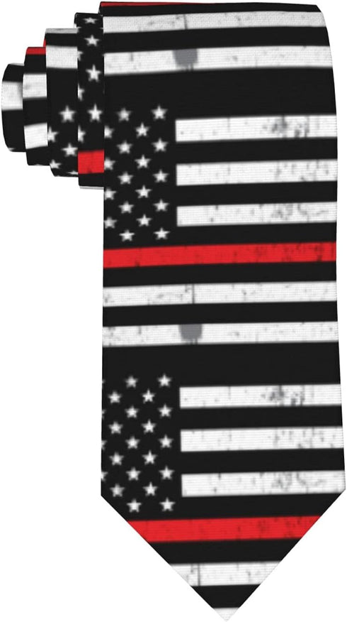 Red Line Mens Tie Firefighter Red Line American Flag Necktie,Fun Print Woven Slim Neck Ties for Men...