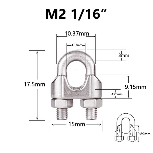 Venforze M2 1/16"inch Wire Rope Clamp 12PCS, 304 Stainless Steel M2 Wire Cable Clamps...