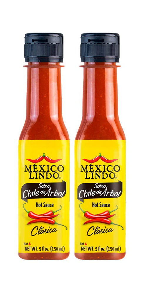 Mexico Lindo Chile de Arbol Hot Sauce Ingredients | 12,190 Scoville Level | Classic Flavor | 5 Fl Oz Bottles (Pack of 2)...