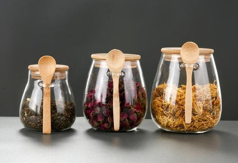 Glass Food Storage Jar Sugar Bowl Tea Jar with Airtight Lid and Spoon...