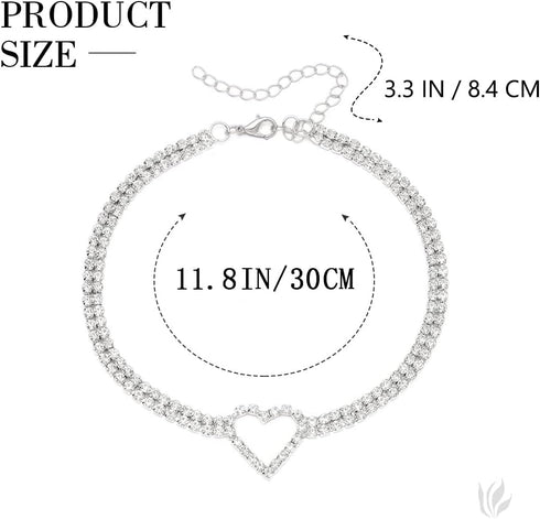 Rhinestone Choker Necklace Silver Heart Necklaces Butterfly Crystal Chokers Bling Tennis Chain Neck Jewelry for Women and Girls...
