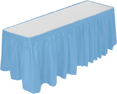DecorRack Table Skirt, 29 in x 14 ft -BPA Free- Plastic Tableskirt, Disposable, Reusable, Rectangular Tablecloth Skirt, Light Blue (1 Pack)...