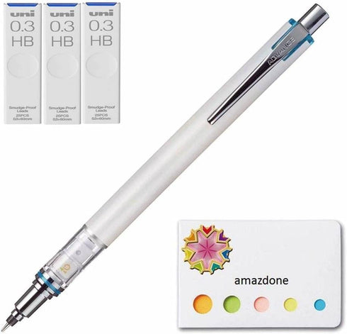 Kuru Toga Advance - Auto Lead Rotating Mechanical Pencil 0.3mm White (M35591P.1)+Uni Pencil Lead,"The Uni" Smudge-Proof Leads, 0.3 HB?ULS0325? Mec...