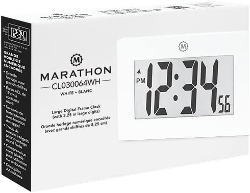 MARATHON Large Digital Wall Clock with 8” Display, White - Easy to Read...