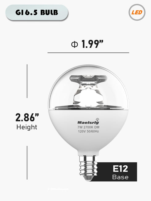 G16.5 Light Bulb LED, 60W Equivalent, Small Round Light Bulbs, E12 Candelabra Base, Dimmable, Daylight 5000K, 7W 600 Lumens, Type G Light Bulb, Cl...