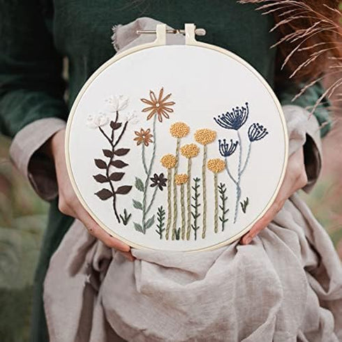 Embroidery Kit for Beginners 3 Pack, DIY Craft Embroidery Kit with Embroidery Thread Imitation Bamboo Embroidery Hoop Embroidery Needles, Floral P...