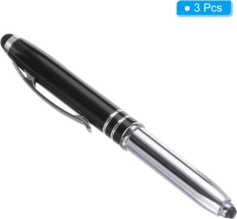 PATIKIL Ballpoint Pen with Stylus Tip and LED Flashlight, 3 Pack 3 in 1 Metal Pen Black Ink 1.0mm Medium Point Stylus Pen for Touch Screens, Black...