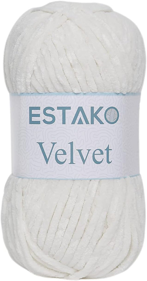 Estako Velvet Chenille Blanket amigurumi Yarn for Crocheting and Knitting Super Bulky 100 gr (132 yds) (1150 - Cream)...