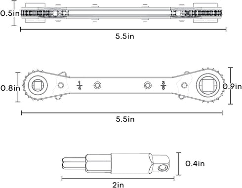 HVAC Service Wrench, Refrigeration Ratcheting Wrench 3/8” 1/4” 5/16'' 3/16'' AC Wratchet Tool with Hex Bit Adapter UIInosoo for Air Conditioning, ...