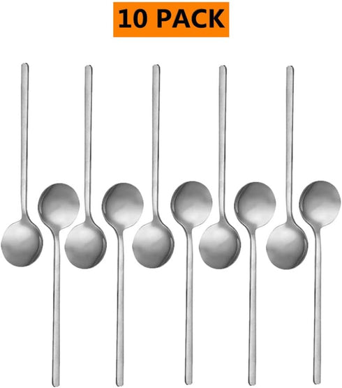 10 Pack Espresso Spoons,Silver Stainless Steel Mini Teaspoons Set for Coffee Sugar Dessert Cake Ice Cream Soup Antipasto Cappuccino,5.3 Inch (Silv...