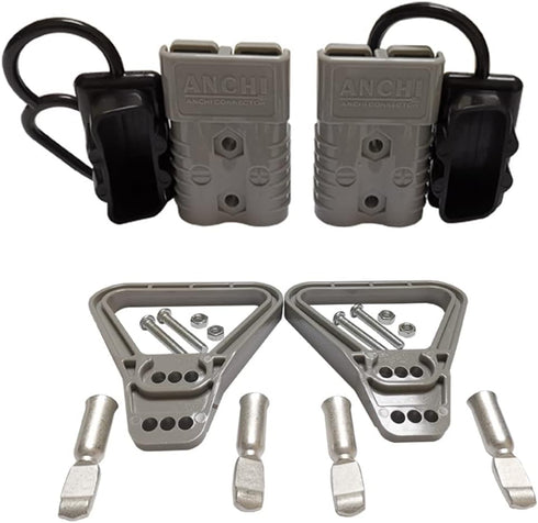 Kit 175 Amp 2Pcs Connectors Plugs 175A Quick Connect Disconnect 600 V+ 2 Pcs 175 amp Handle Battery Power Connector+2 Pcs Cover Dust (Grey, 1/0 AW...