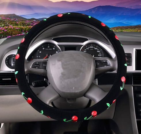 Automotive Cherry Car Accessory Embroidery Cute Women Handmade 15 inch Car Steering Wheel Cover (Green)...