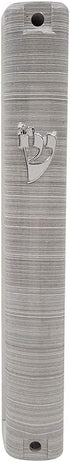 Waterproof Jewish MEZUZAH CASE with Scroll 3D Metal Painted Design Classic Israel Judaica Plastic Door Mezuza 5 Inch (Silver Stripes)......