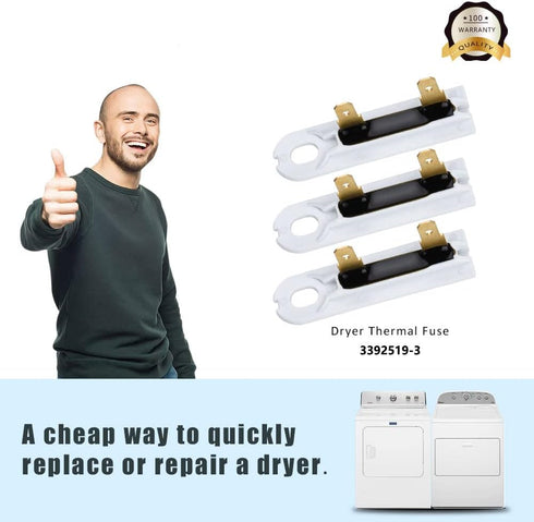 HXMLS 3392519 Dryer Thermal Fuse (3 Pack) Replacement for Whirlpool WP3392519 Replaces Part # AP6008325 3388651 694511