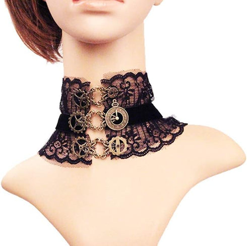Choker Lace Necklace Punk Party Gothic Vintage Handmade Lolita Retro Gear Flower Bride Choker for Women – Black Y390...