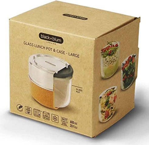 BLACK + BLUM GR-LB-M014 Pot Leakproof Meal Prep Lunch Box Food Container, Glass, Stainless Steel, Polypropylene with Wood Fibre and Silicone, 600 ...