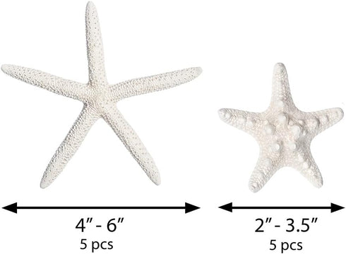Nautical Crush Trading Starfish & Knobby Starfish Decor - (5) White Starfish 4-6" and (5) Knobby Starfish 2-3.5" - Beach Wedding Decor - Coastal P...