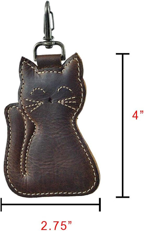 Hide & Drink, Cat-Shaped Keychain, Stuffed Animal-Shaped Ornament, Cat-Shaped Ornament, Key Organizer, Full Grain Leather, Handmade, Bourbon Brown...