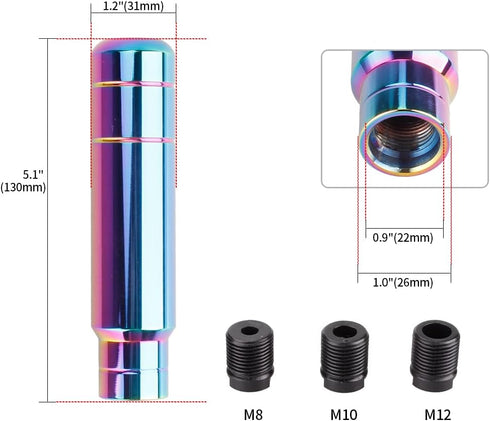 Aluminum Alloy Heavy Weighted Shifter Knob, 5" Auto Gear Shift Knob, Car Gear Lever Stick Shifter Handle,with 3 Threaded Adapters M8 M10 M12,Fit M...