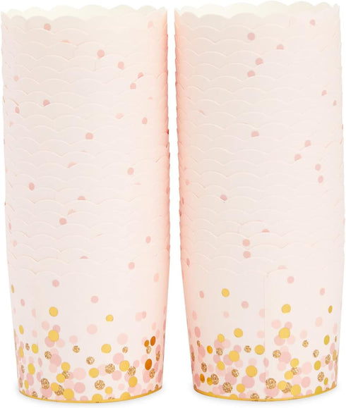 50 Pack Pink and Gold Polka Dot Cupcake Liners Wrappers, Muffin Paper Baking Cup for Wedding & Birthday...