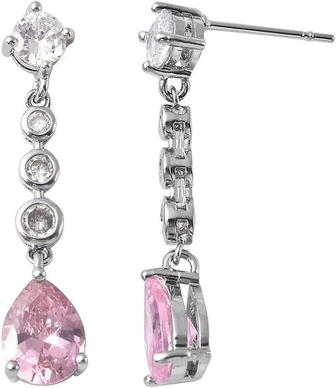 SHOP LC Bridesmaid Pink Jewelry Set for Women Earrings Necklace Cubic Zirconia CZ Platinum Plated Wedding Gifts for Women 18" Birthday Gifts...