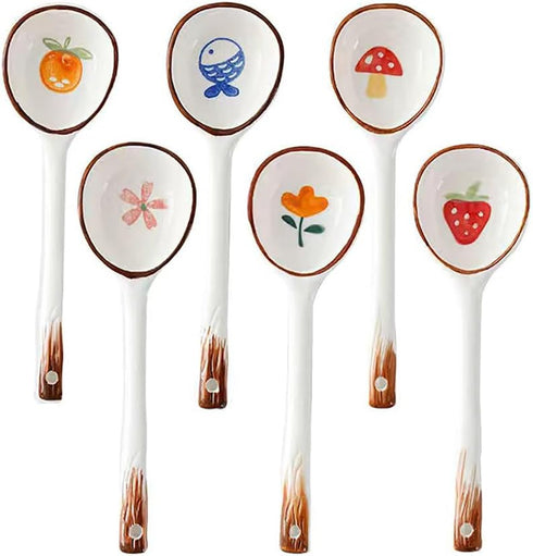 Ceramic Soup Spoons Set Asian Spoons Chinese Japanese Tablespoon for Ramen Pho Wonton Dumplings Miso - Set of 6...