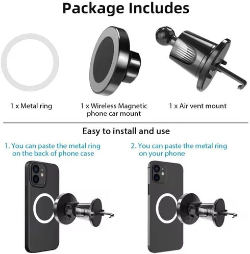 SASHWA Wireless Car Vent Mount, 15W Magnetic Charger for iPhone 15/14/13/12 and Android, Superstrong Grip, 360° Rotation, Fast Charging Cable Incl...
