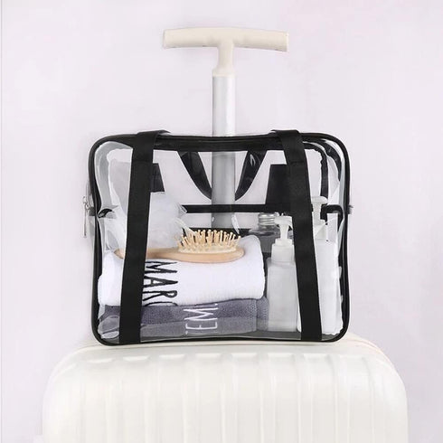 SxoSyo Clear Makeup Bags Large Travel Toiletry Bag for Women Transparent Cosmetic Bags with Handle Bathroom Organizer Bag PVC Tote Zipper Handbag ...
