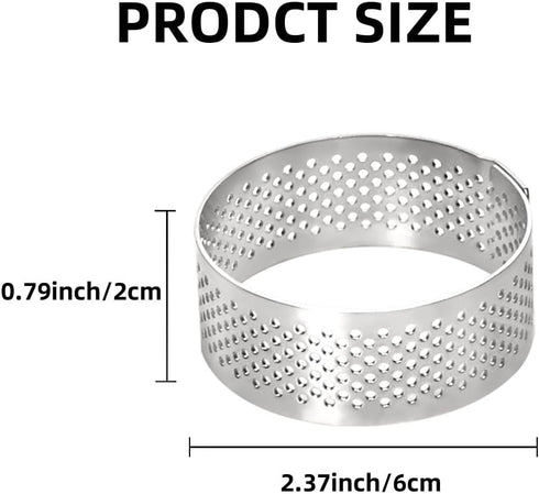 10 Pcs 2.37 Inch 304Stainless Steel Tart Ring, Heat-Resistant Perforated Cake Mousse Ring, Round Ring Baking doughnut tools (6cm)...