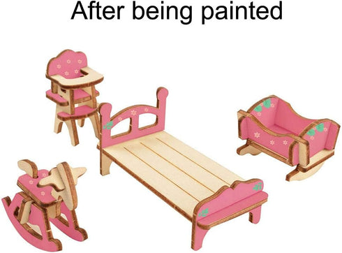 BOHS 34-Piece Dollhouse Furniture Set - Laser Cut Wooden 3D Puzzles - Miniature Doll House DIY Models and Accessories...