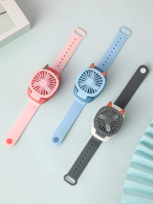 Upgrade version USB Rechargeable Fan With Comfortable Wrist Strap Portable Mini Fan Watch Built in colorful LED change light - Gray...