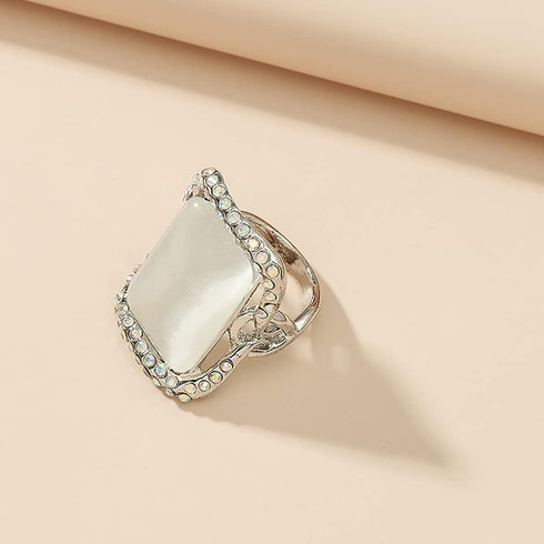 Retro Big Rectangle Statement Ring for Women Girls Silver Plated Cubic Zirconia Geometric Band Rings Comfort Fit CZ Engagement Wedding Mother's Da...