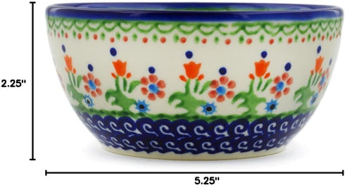 Authentic Polish Pottery Bowl 5-inch in Spring Flowers Design Handmade in Boles?awiec Poland by Ceramika Bona + Certificate of Authenticity...