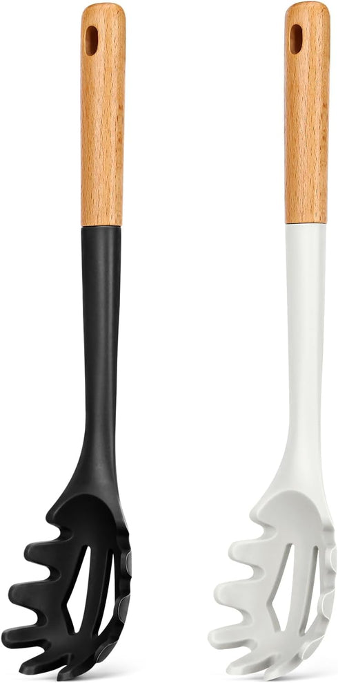 Silicone Pasta Fork, Kitchen Heat Resistant Noodle Spoon Server, BPA Free Spaghetti Strainer,12.8 inch (Black & White)...