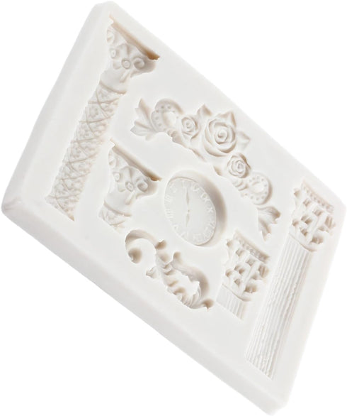 Roman Column Silicone Fondant Mold Greek Marble Pillars Relief Retro European Pattern Clock Chocolate Candy Molds for Cake Decorating Cupcake Topp...