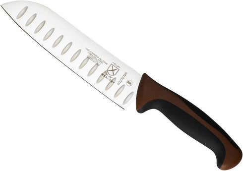 Mercer Culinary Millennia Color Handle Cutlery 7" Santoku Knife (Granton Edge) Brown...