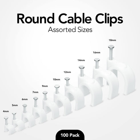 100-Pack Mini Round Cable Clips- Computer Cable Management Clips for Appliances, Ethernet, Coaxial Cable & Extension Cords - Mini Wire Nail Clips ...