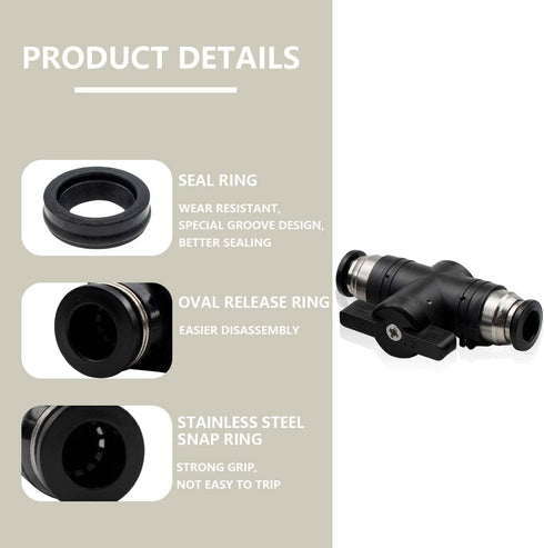 3 Pcs 6mm Pneumatic Ball Valve Push to Connect Fittings BUC Air Flow Control Valve Straight Quick Connect Air Hose Fittings...