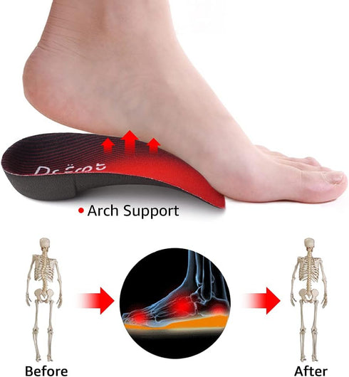 Dr. Foot's 3/4 Length Orthotic Insoles, High Arch Support Inserts for Flat Feet Plantar Fasciitis Over-Pronation and Foot Pain (Medium (Men's 6.5-...