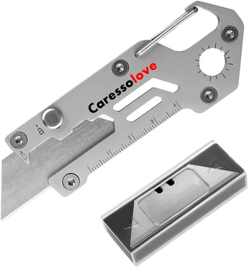6-in-1 Razor Blades Utility Knife, Retractable Box Cutter, Multitool Knife with Bottle Opener, Hex Wrench, Rule, Water Compass, Cardboard Cutter S...