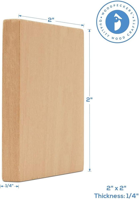 Wood Tiles, 2 x 2 Inch, Pack of 25 Blank Wood Squares for Crafts, Wood Burning, Laser Engraving, and DIY, by Woodpeckers...