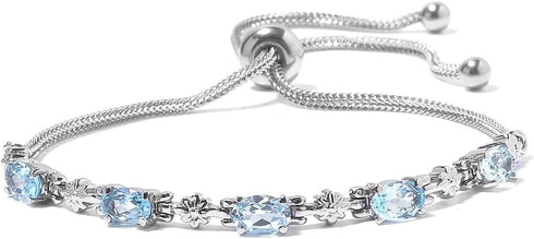 SHOP LC DELIVERING JOY Bolo November Birthstone Bracelet Stainless Steel Sky Blue Topaz Fashion Unique Birthday Gifts for Women Jewelry Ct 2.2 Adj...