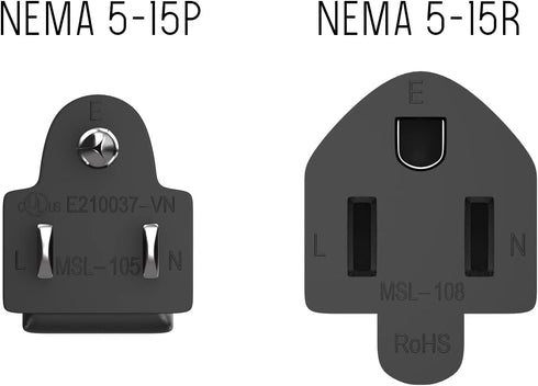 2 ft 14 AWG Outlet Saver Power Extension Cord NEMA 5-15P to NEMA 5-15R, Outlet Extension Cable...