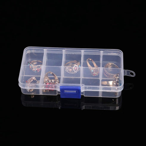10 Girds Rectangle Clear Plastic Storage Box, Jewelry and Crafts Organizer Container with Adjustable Dividers?2 Pack?...