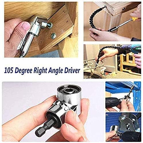 105 Degree Right Angle Driver Angle Extension Power Screwdriver Drill Attachment, 1/4 inch Flexible Angle Extension Bit Kit for Screwdriver &Drill...