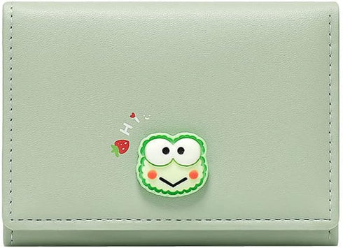 Women Wallet Small Leather Cute Dinosaur Cat Rabbit Trifold Girls Credit Card Case Holder Organizer with ID Window (Green Frog)...