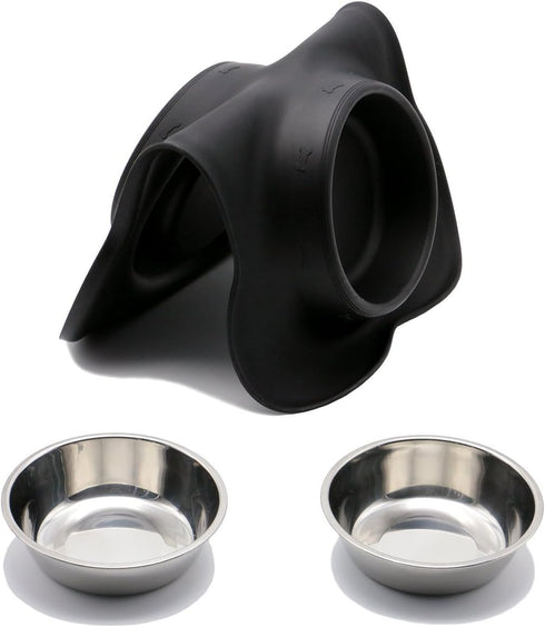 Pet Deluxe Dog Bowls Stainless Steel Dog Bowls with No Spill Skid Resistant Silicone Mat, 24oz 48oz Dog Food and Water Bowl Set Feeder Bowls for S...