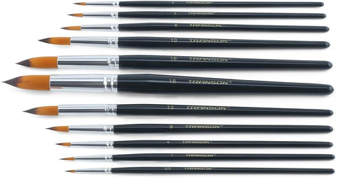 Transon 11pcs Round Paint Brush Basic Set for Watercolor, Acrylic, Gouache, Ink, and Tempera Painting...