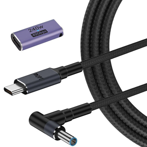 USB C to 4.5mm Smart Blue Tip Laptop Charging Cable Adapter for HP 19.5v 2.31a 45w 3.34a 65w 4.62a 90w 6.9a 135w max Nylon Braided 1.8m...